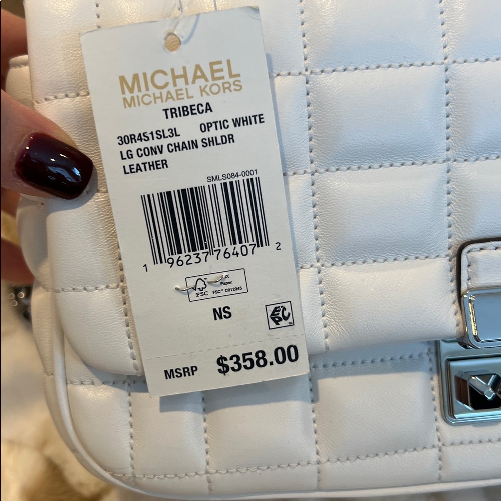 Michael Kors Tribeca Large Quilted Leather Shoulder Bag in Optic White - Picture 10 of 12